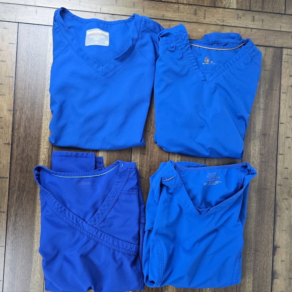 Set of 4 Women's Medium Scrub Tops – Royal Blue And Galaxy Blue | Mixed Brands